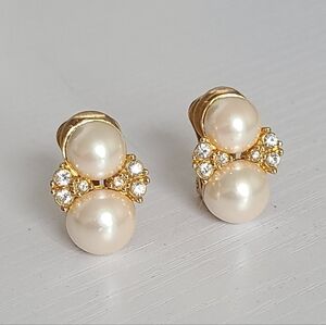 Dior Pearl and Crystal Gold-Tone Clip-On Earrings - Cream Pearls